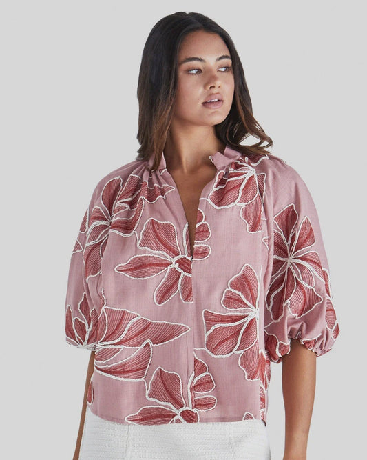 Finley top, red & pink