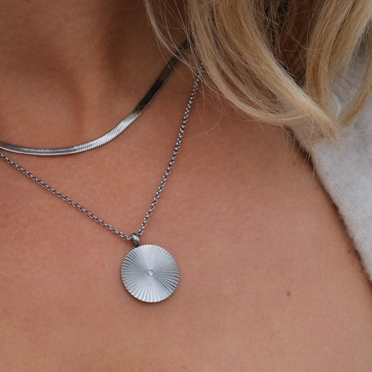 Necklace, pure steel, sun pendant