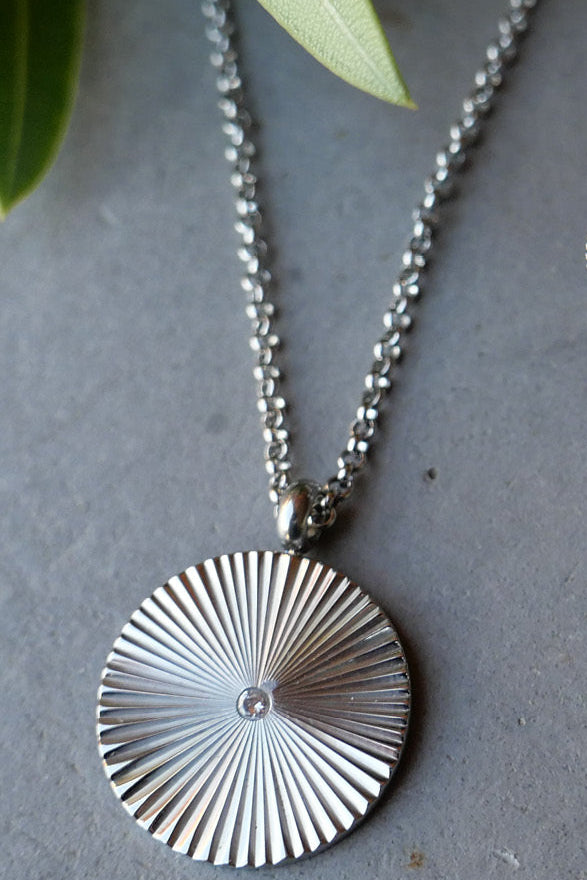 Necklace, pure steel, sun pendant