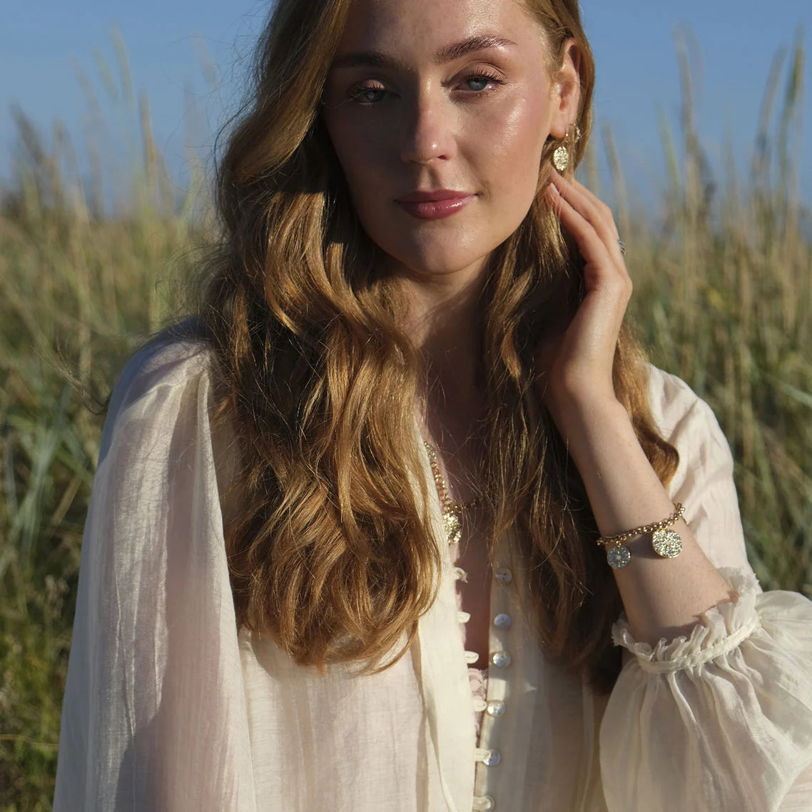 Bracelet, solstice, gold charms