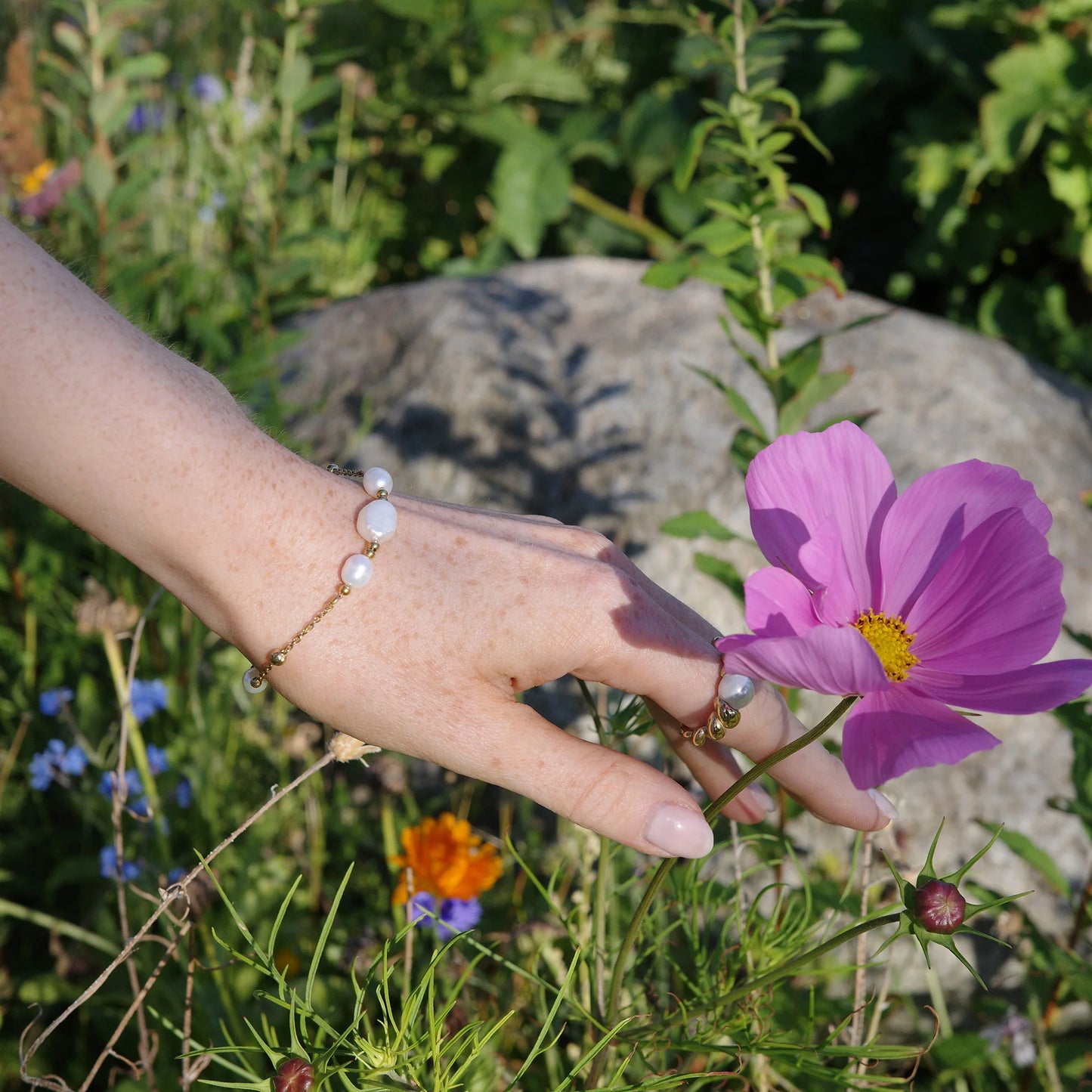 Bracelet, pure steel, pearl