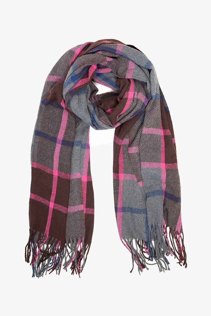 Chocolate plaid scarf, pink and blue