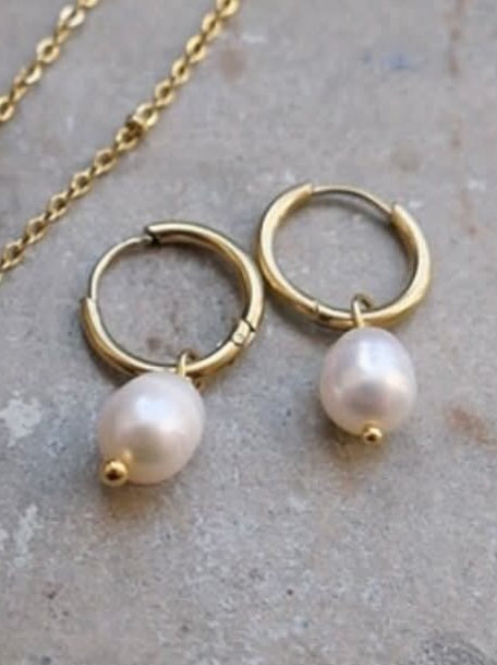 Earring, pure steel, freshwater pearl