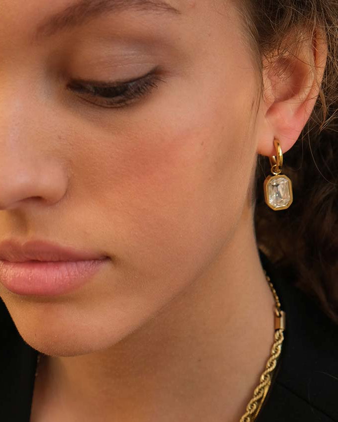 Earring, pure steel, statement crystal stone