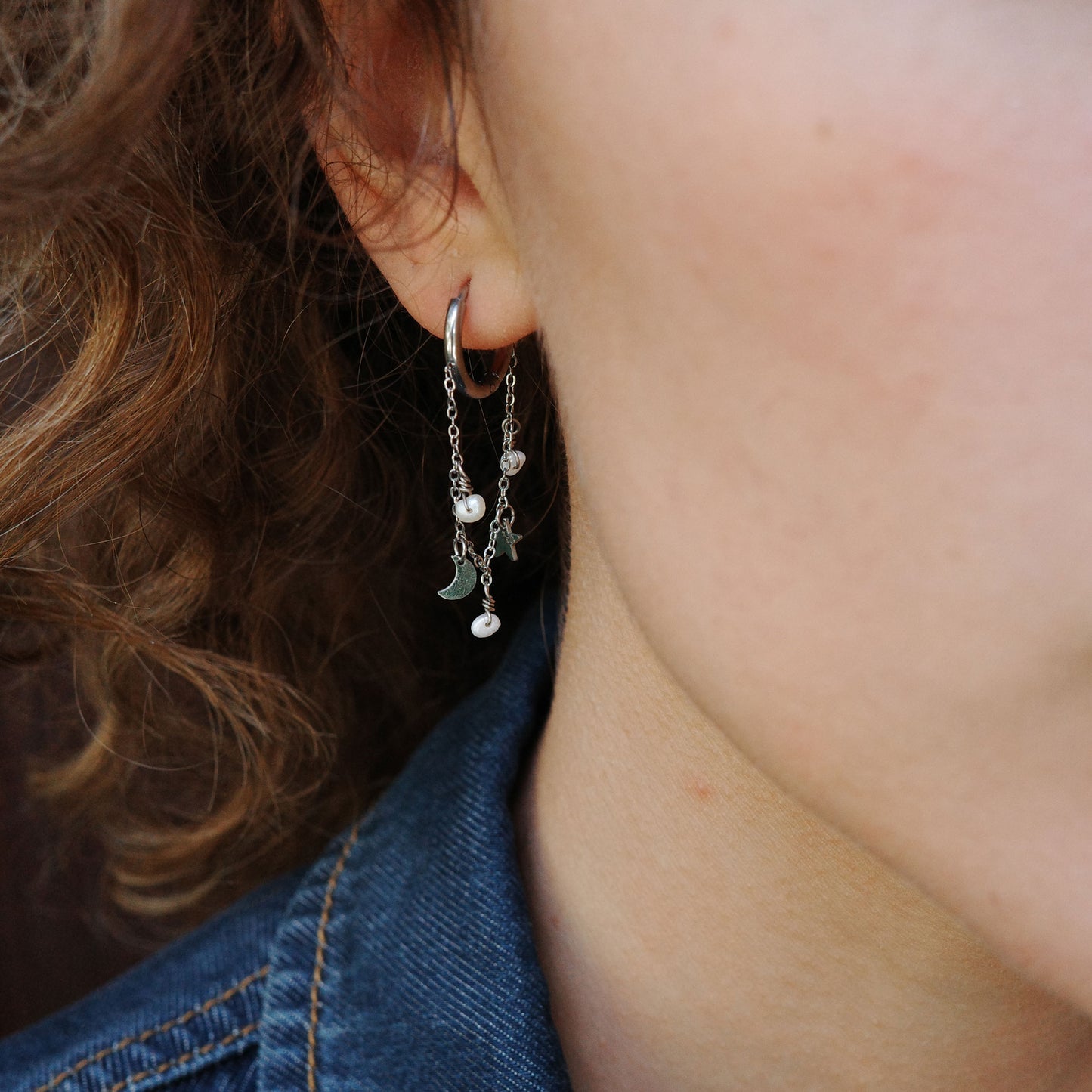 Earring, pure steel, long stars