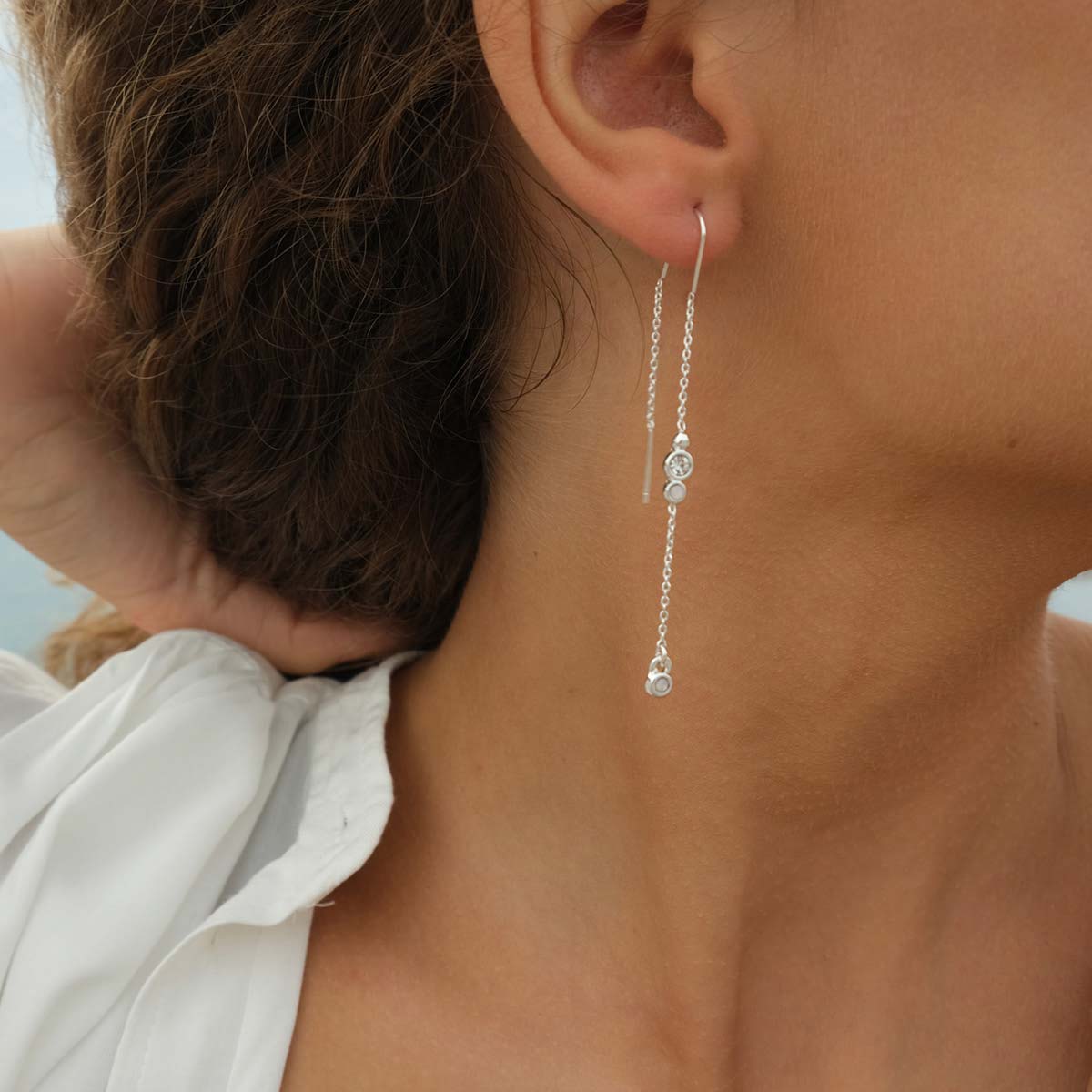 Earring, long thin droplet