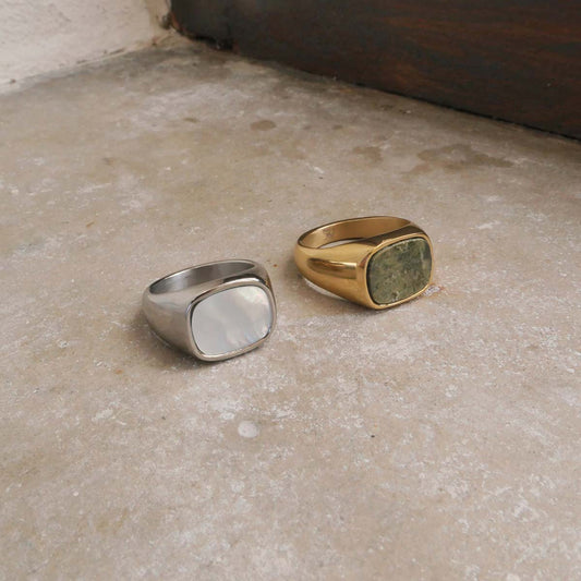 Ring, pure steel, marble