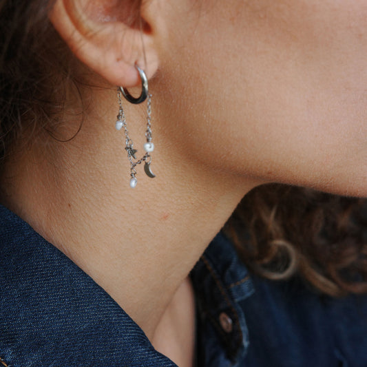 Earring, pure steel, long stars