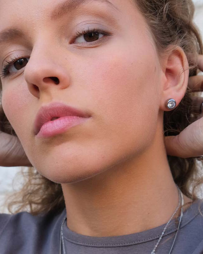 Earring, pure steel, round stud