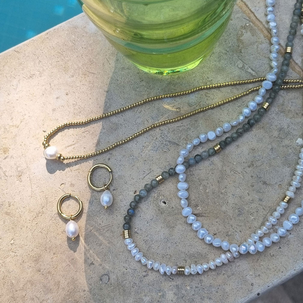 Earring, pure steel, freshwater pearl