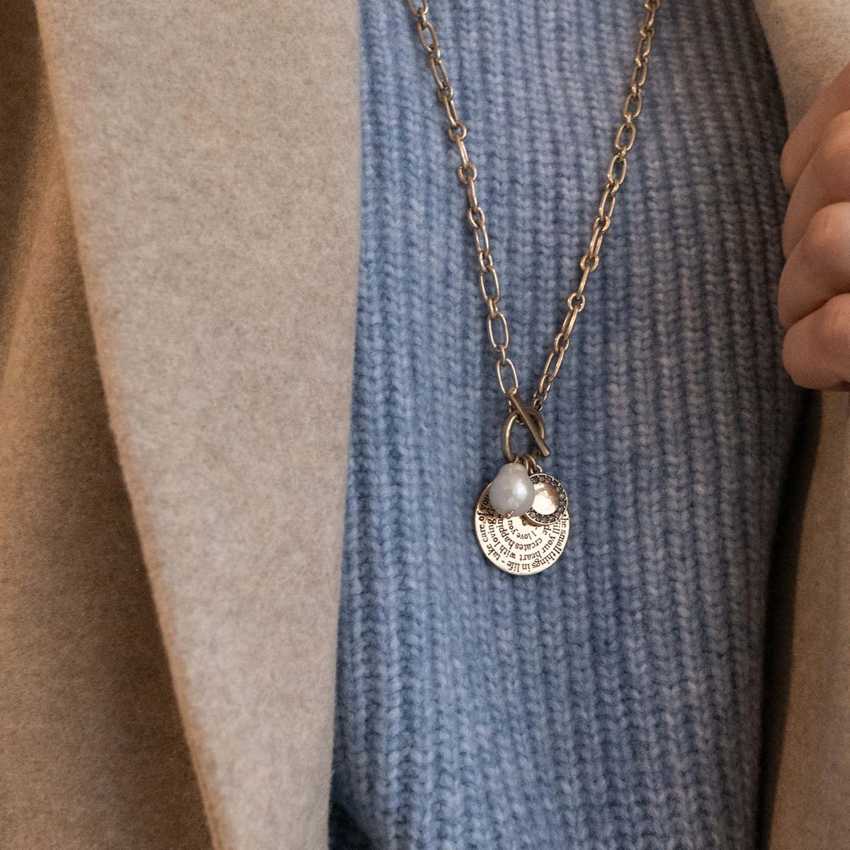 Necklace, note to self, with pearl