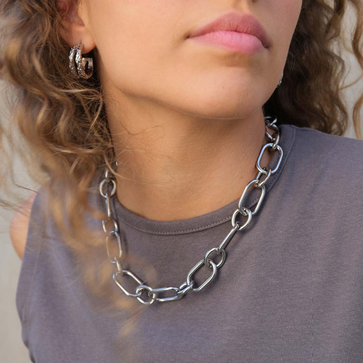Necklace, pure steel, heavy link