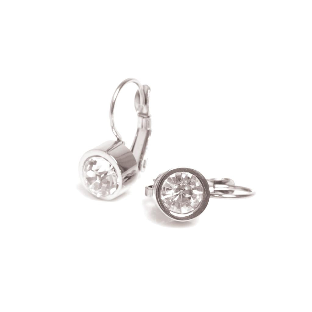 Earring, pure steel, french clip with crystal
