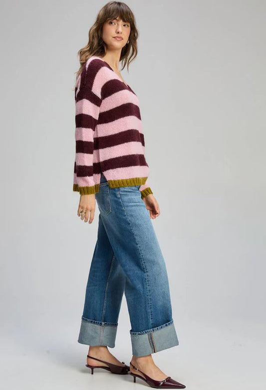 Cozy Kid Stripe V Neck Jumper