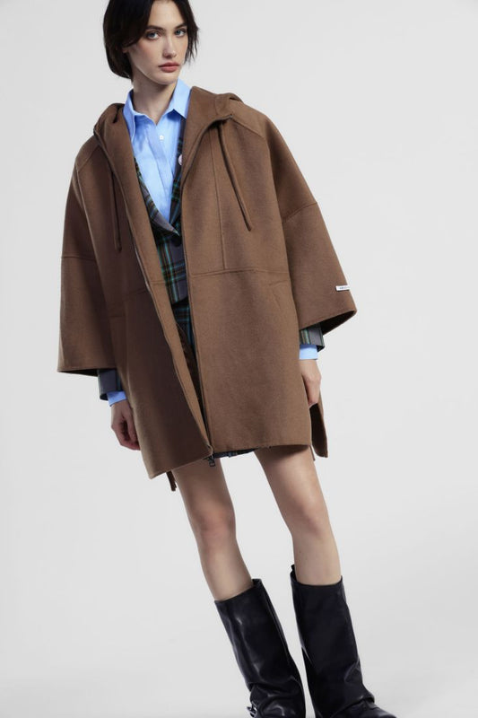 Wool blend oversized hooded coat