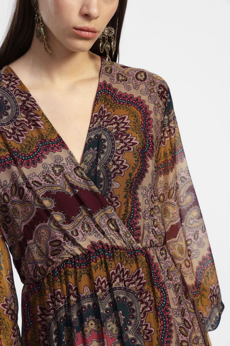 Vneck mock wrap bodice dress