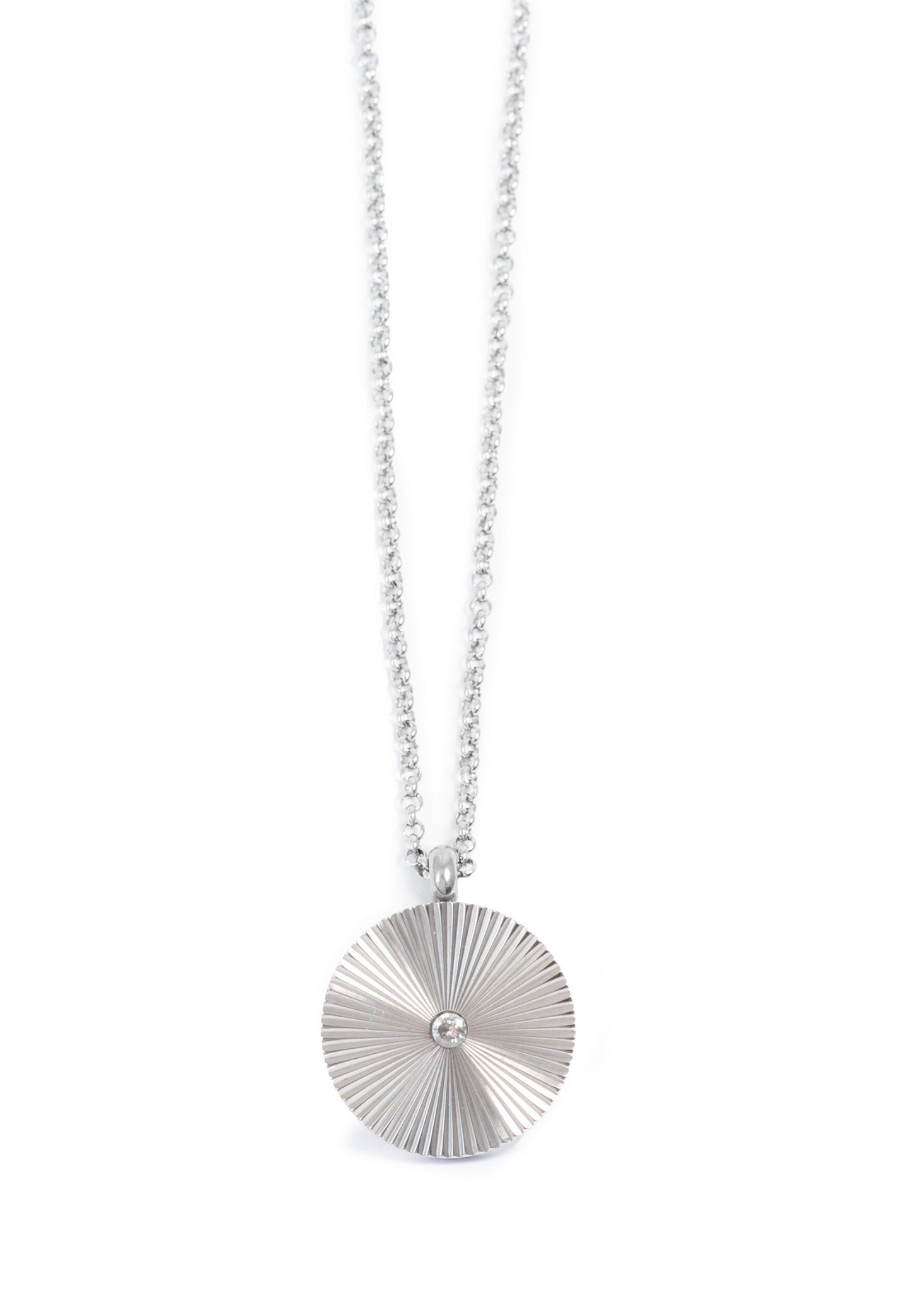 Necklace, pure steel, sun pendant