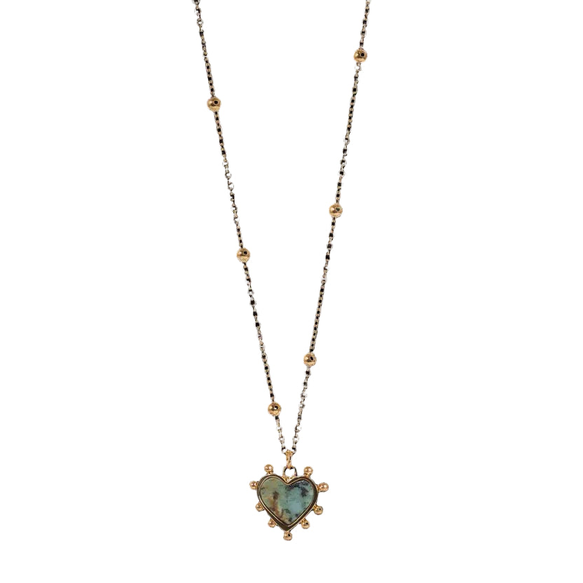Necklace, pure steel, African turquoise