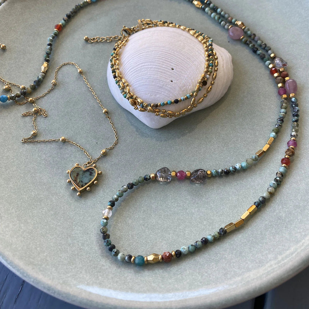 Necklace, pure steel, African turquoise