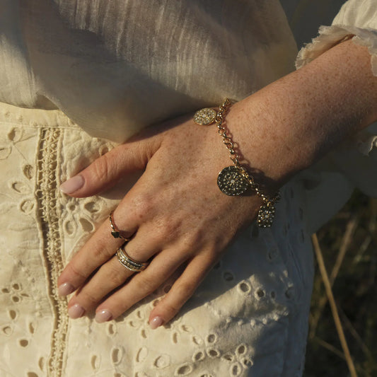 Bracelet, solstice, gold charms