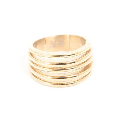 Ring, pure steel with gold 5 row