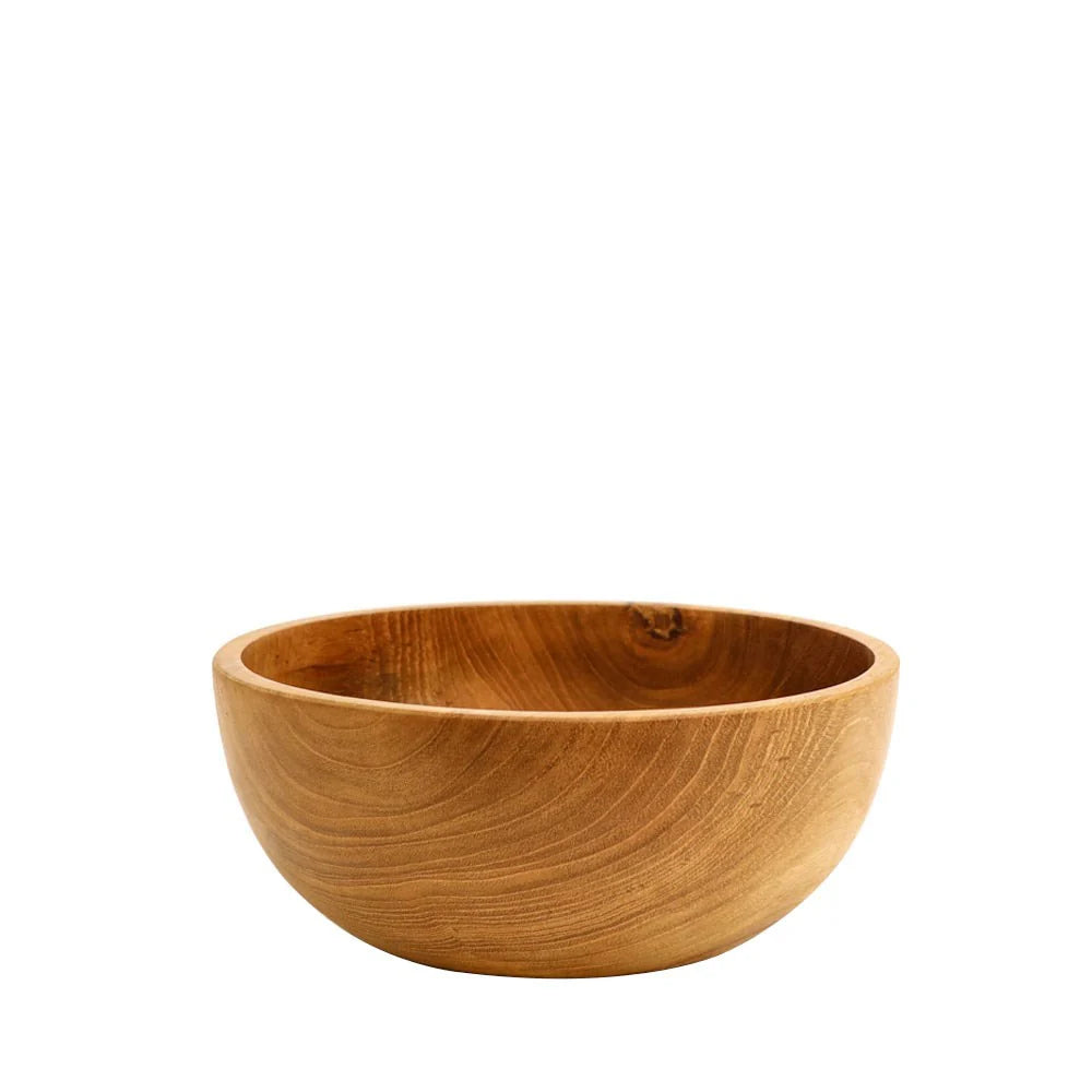 Teak round wooden bowl