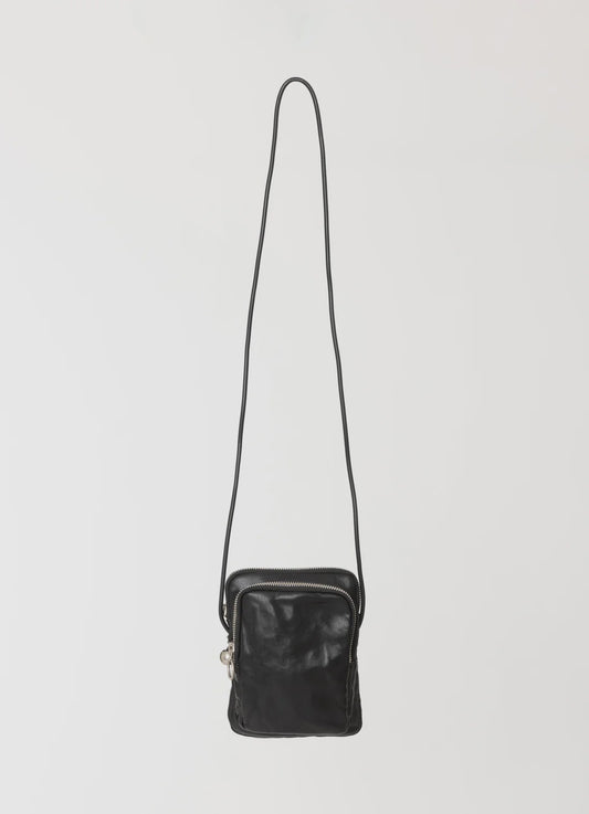 Pouch bag, black leather