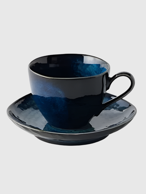 Indigo blue, coffee mug & saucer