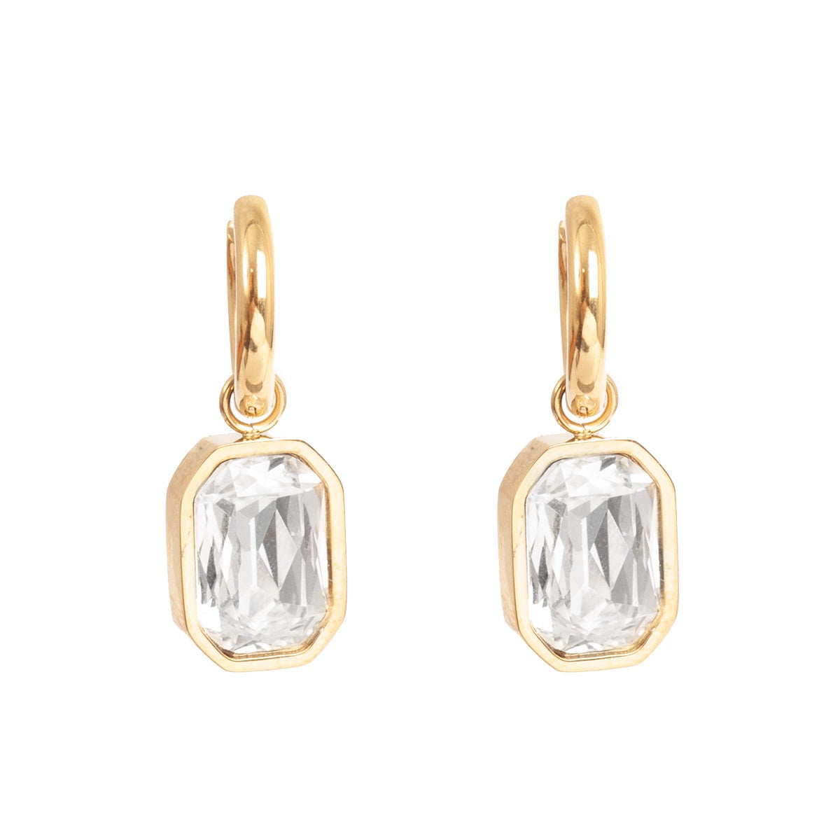 Earring, pure steel, statement crystal stone