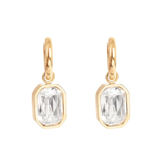 Earring, pure steel, statement crystal stone