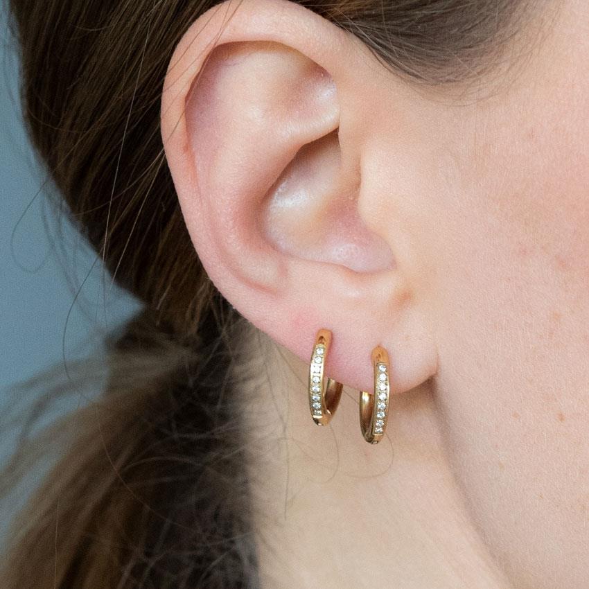 Earring, pure steel, small crystal