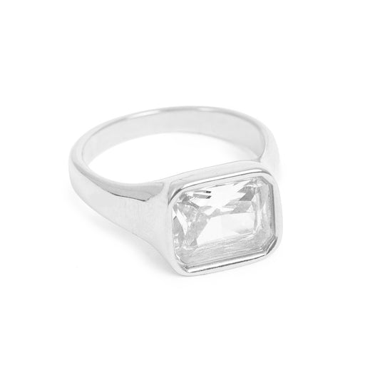 Ring, pure steel, large crystal