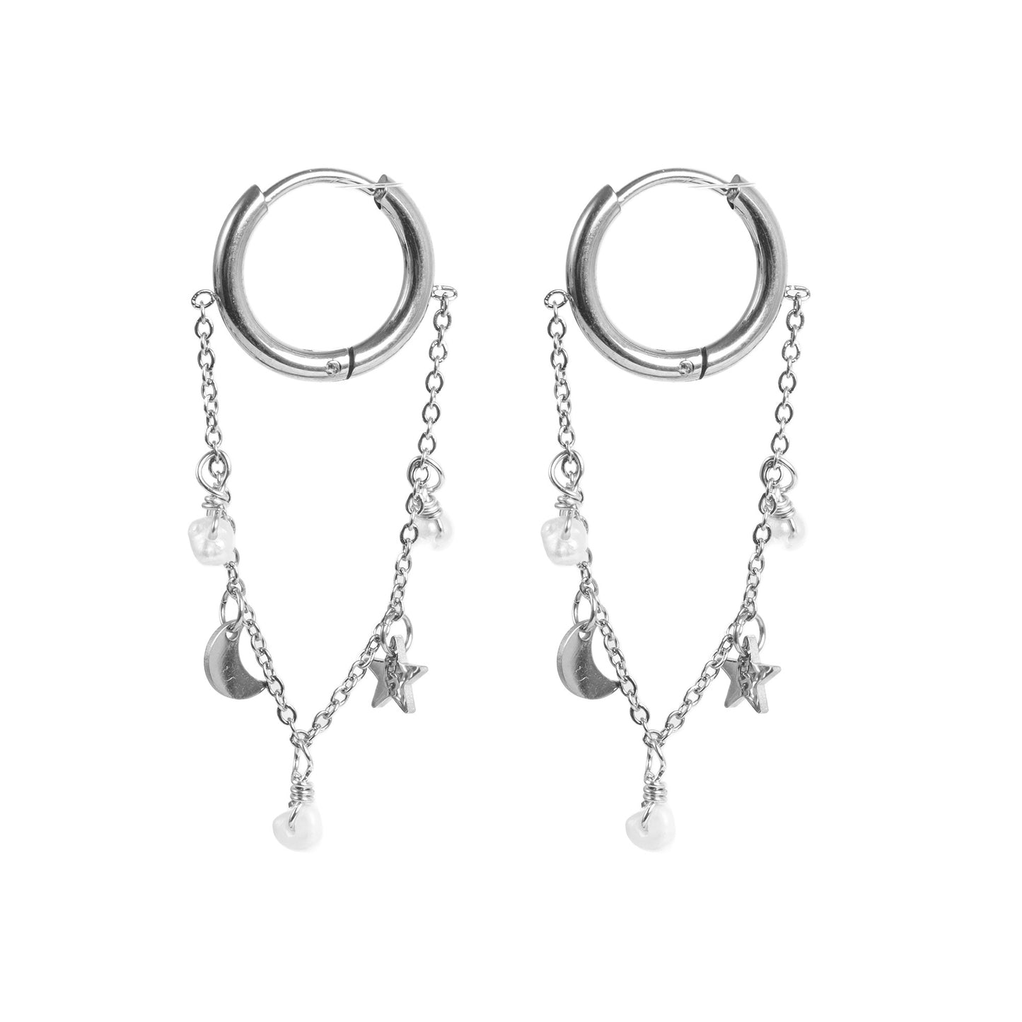 Earring, pure steel, long stars