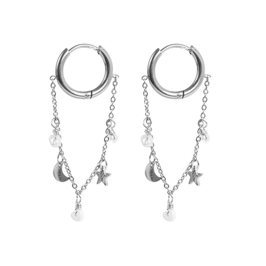 Earring, pure steel, long stars