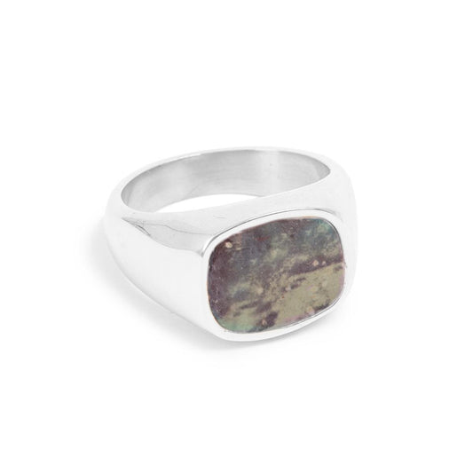 Ring, pure steel, signet green marble
