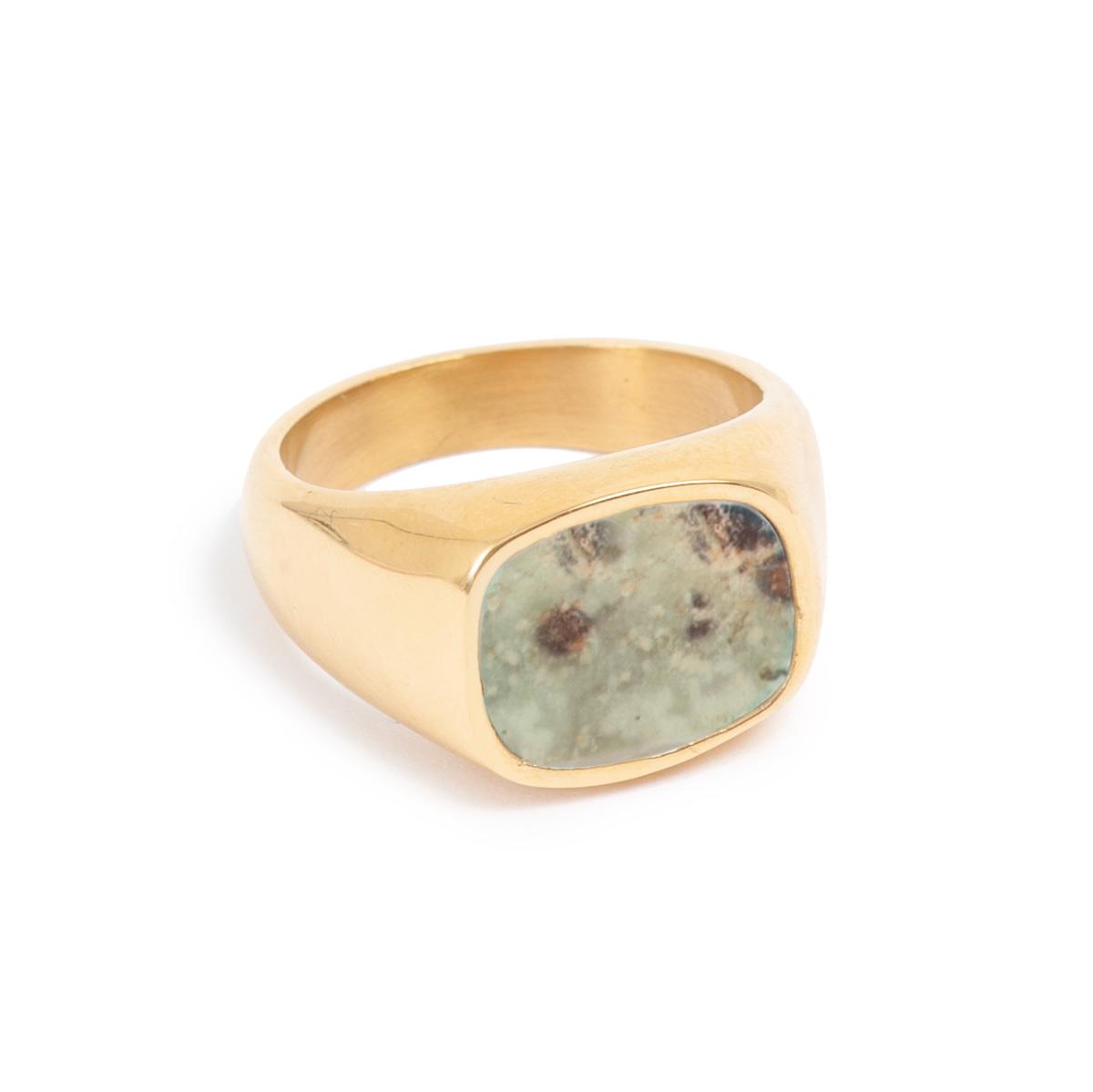 Ring, pure steel, signet green marble